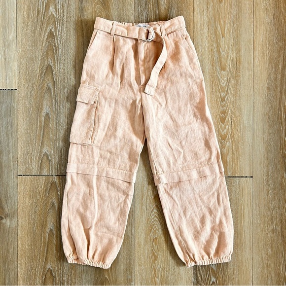 ZARA Girls Belted Zip Front Peach Pink Cargo Pants Size 9 - Picture 2 of 5